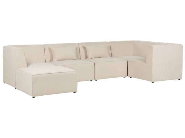 Kulmasohva vaalea beige viidelle vakosamettiverhoilu modulaarinen vasen rahi koristetyynyt minimalistinen