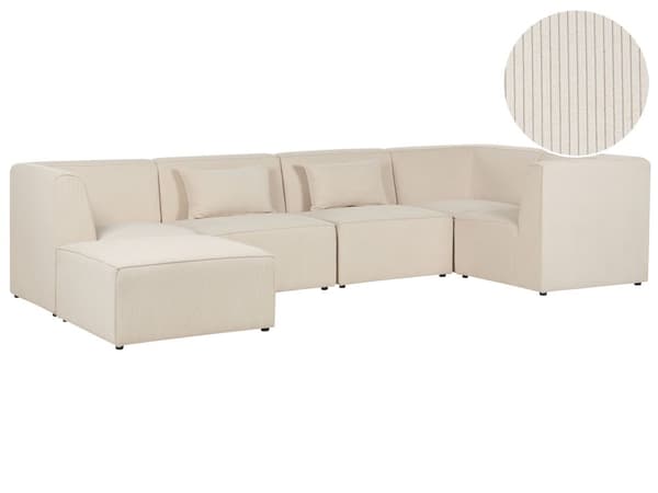 Kulmasohva vaalea beige viidelle vakosamettiverhoilu modulaarinen vasen rahi koristetyynyt minimalistinen