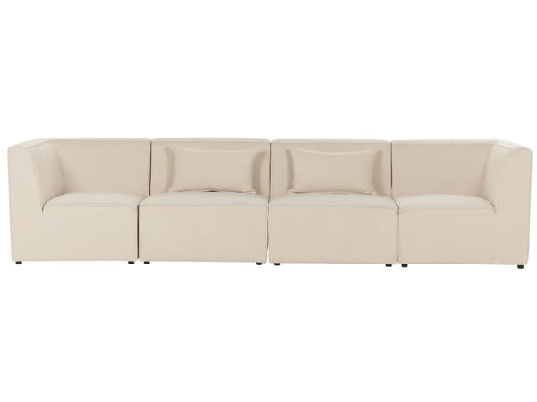 Sohva vaalea beige neljälle vakosamettiverhoilu modulaarinen koristetyynyt minimalistinen
