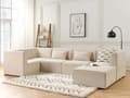 Pikkukuva 2 / 11: Kulmasohva vaalea beige viidelle vakosamettiverhoilu modulaarinen oikea rahi koristetyynyt minimalistinen