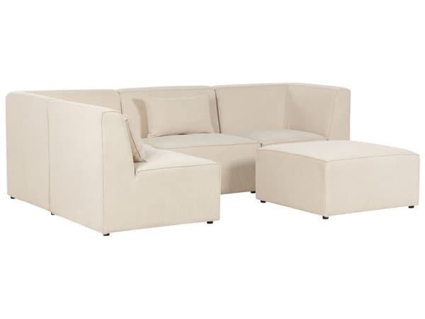 Kulmasohva vaalea beige neljälle vakosamettiverhoilu modulaarinen oikea rahi koristetyynyt minimalistinen