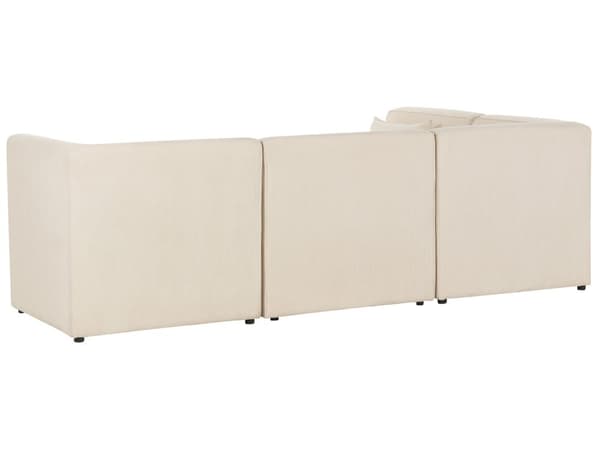 Kulmasohva vaalea beige neljälle vakosamettiverhoilu modulaarinen oikea rahi koristetyynyt minimalistinen