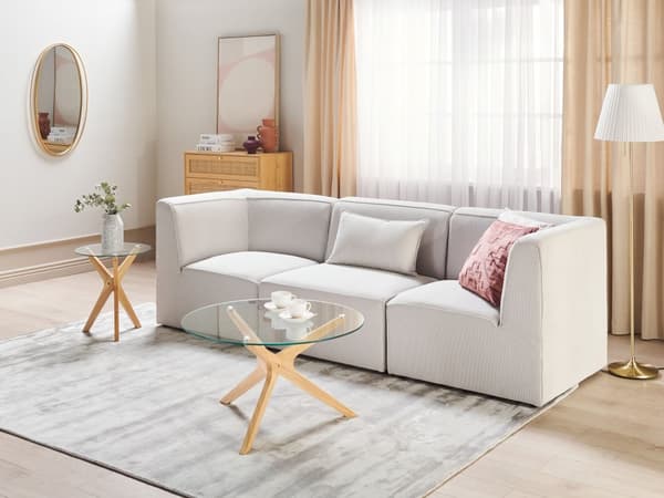 Sohva luonnonvalkoinen kolmelle vakosamettiverhoilu modulaarinen koristetyyny minimalistinen