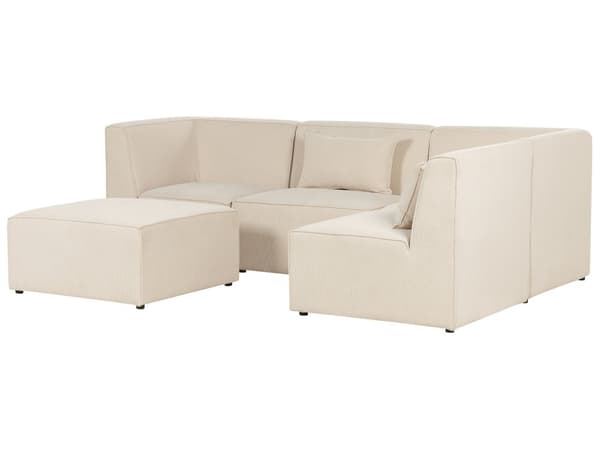 Kulmasohva vaalea beige neljälle vakosamettiverhoilu modulaarinen vasen rahi koristetyynyt minimalistinen