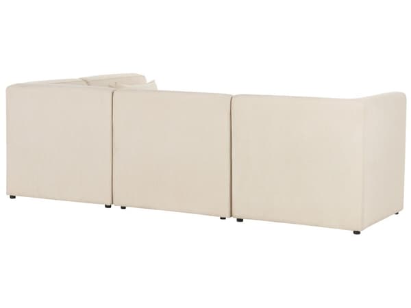 Kulmasohva vaalea beige neljälle vakosamettiverhoilu modulaarinen vasen rahi koristetyynyt minimalistinen