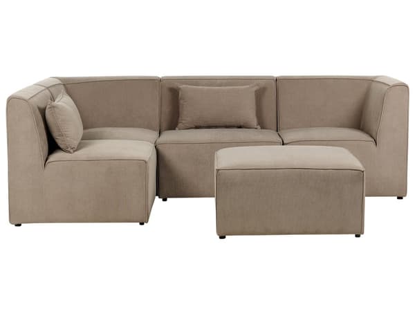 Kulmasohva ruskeanharmaa neljälle vakosamettiverhoilu modulaarinen oikea rahi koristetyynyt minimalistinen