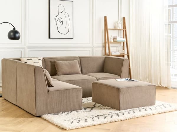 Kulmasohva ruskeanharmaa neljälle vakosamettiverhoilu modulaarinen oikea rahi koristetyynyt minimalistinen