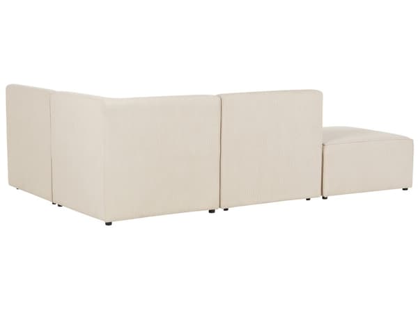 Kulmasohva vaalea beige kolmelle vakosamettiverhoilu modulaarinen vasen rahi koristetyynyt minimalistinen