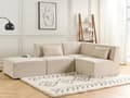 Pikkukuva 2 / 11: Kulmasohva vaalea beige kolmelle vakosamettiverhoilu modulaarinen vasen rahi koristetyynyt minimalistinen