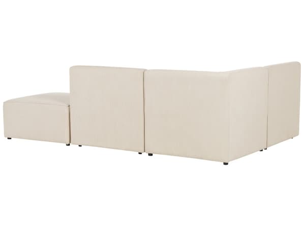 Kulmasohva vaalea beige kolmelle vakosamettiverhoilu modulaarinen oikea rahi koristetyynyt minimalistinen