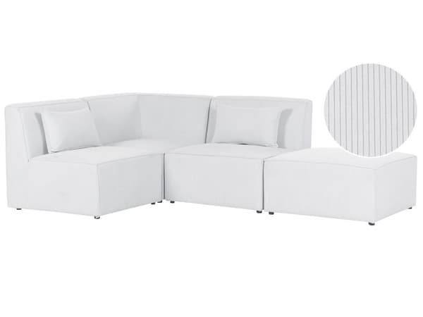 Kulmasohva luonnonvalkoinen kolmelle vakosamettiverhoilu modulaarinen oikea rahi koristetyynyt minimalistinen