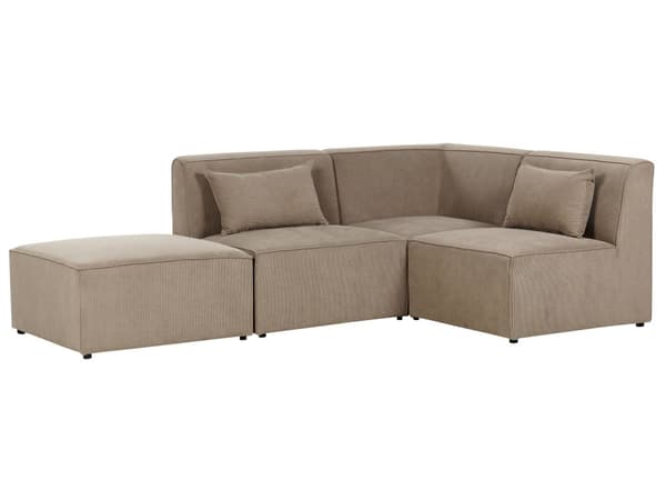 Modulsofa Taupe Fløjl 3 Personers Designer Klassisk Flyder L formet Sofa med Høj Ryg Stue Hjørnesofa med Fodskammel Høj Kvalitet Stofsofa
