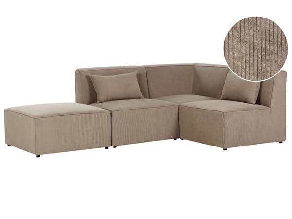 Modulsofa Taupe Fløjl 3 Personers Designer Klassisk Flyder L formet Sofa med Høj Ryg Stue Hjørnesofa med Fodskammel Høj Kvalitet Stofsofa