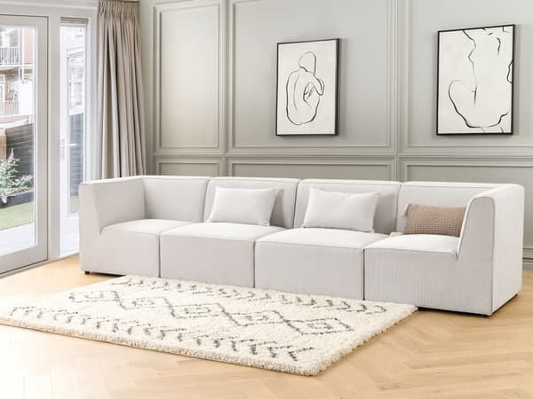 Modulsofa Off White Fløjl 4 Personers Designer Blød Klassisk Flyder Sofa med Høj Ryg Moderne Stue Indretning Høj Kvalitet Stofsofa