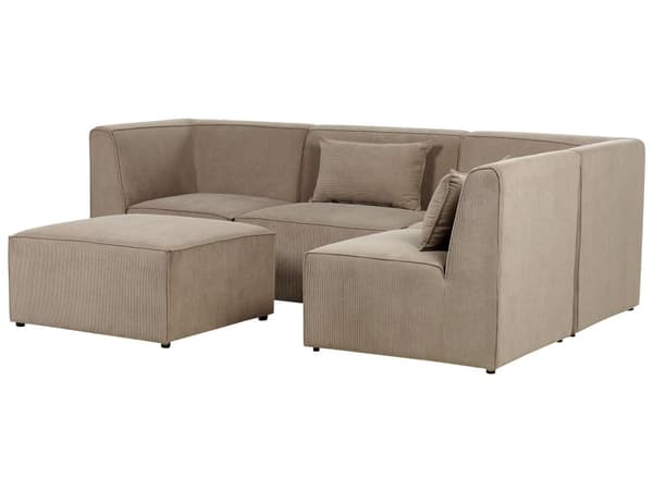 Modulsofa Taupe Fløjl 4 Personers Designer Klassisk Flyder L formet Sofa med Høj Ryg Stue Hjørnesofa med Fodskammel Høj Kvalitet Stofsofa