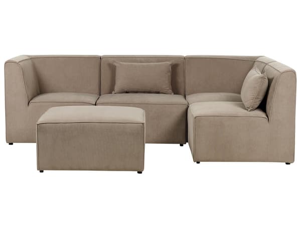 Modulsofa Taupe Fløjl 4 Personers Designer Klassisk Flyder L formet Sofa med Høj Ryg Stue Hjørnesofa med Fodskammel Høj Kvalitet Stofsofa