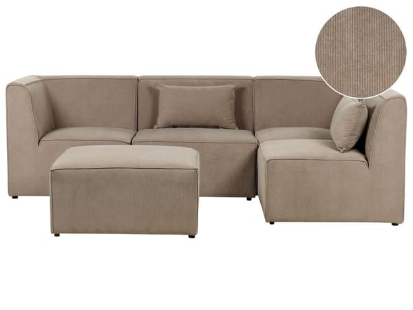 Modulsofa Taupe Fløjl 4 Personers Designer Klassisk Flyder L formet Sofa med Høj Ryg Stue Hjørnesofa med Fodskammel Høj Kvalitet Stofsofa
