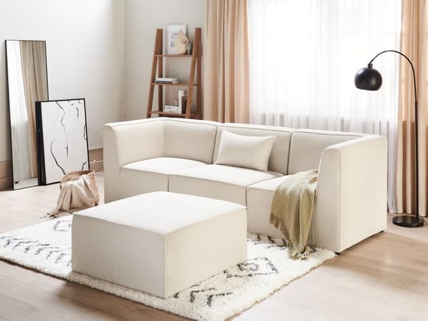 Sofa Beige Fløjl 3 personers Modulsofa med Fodskammel med Hynder Moderne Stil