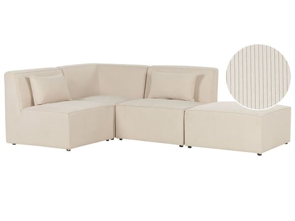 Modulär Högerhörnsoffa Beige Manchester med Ottoman 3-sitsig Sektionssoffa Modern Design