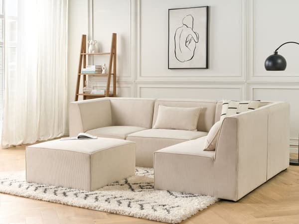 Modulär 4-sitssoffa Vänster Hörn Beige Manchester med Ottoman Sektionssoffa Modern Design