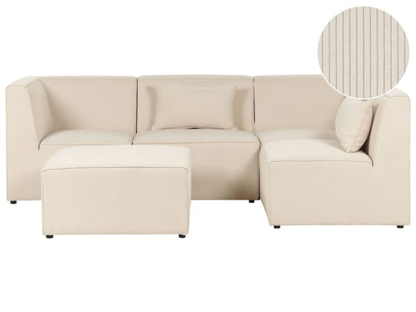 Modulär 4-sitssoffa Vänster Hörn Beige Manchester med Ottoman Sektionssoffa Modern Design