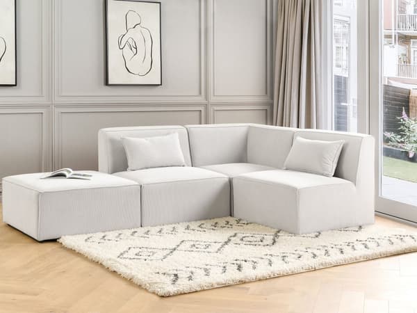 Modulär Vänsterhörnsoffa Off-White Manchester med Ottoman 3-sitsig Sektionssoffa Modern Design