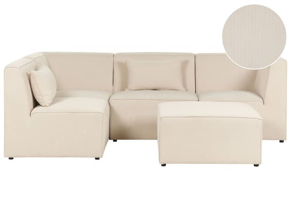 Modulär 4-sitssoffa med Höger Hörn Beige Manchester med Ottoman 4-sitssektionssoffa Modern Design