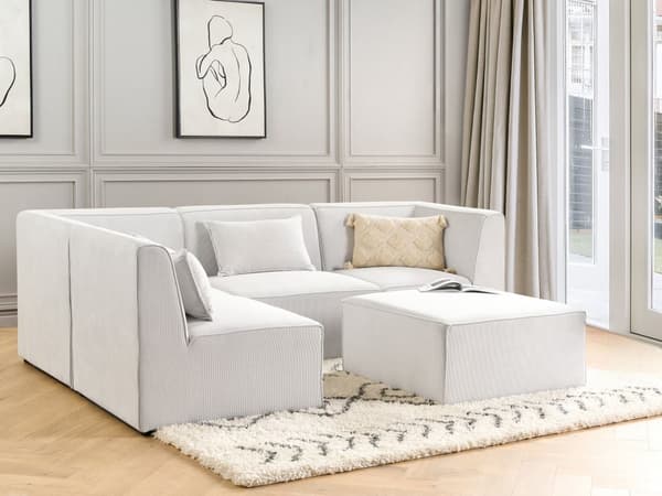 Modulär 4-sitssoffa med Höger Hörn Off-White Manchester med Ottoman 4-sitssektionssoffa Modern Design