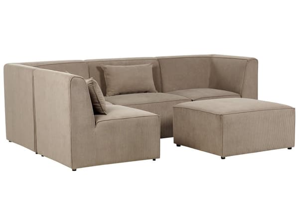 Modulär 4-sitssoffa med Höger Hörn Taupe Manchester med Ottoman 4-sitssektionssoffa Modern Design