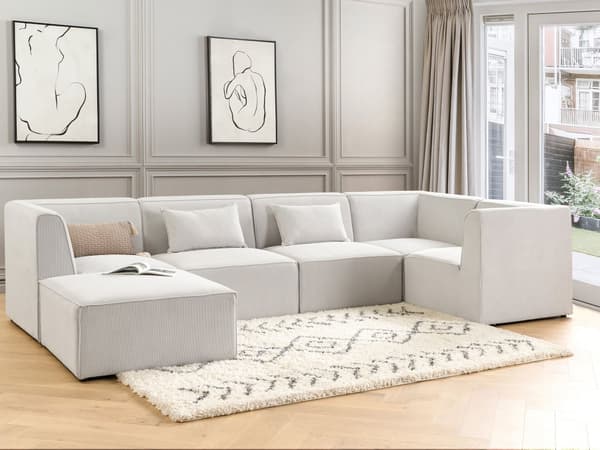 Modular Vänster Hörn 5 Sits Soffa Off-White Manchester med Ottoman Sektionssoffa Modern Design