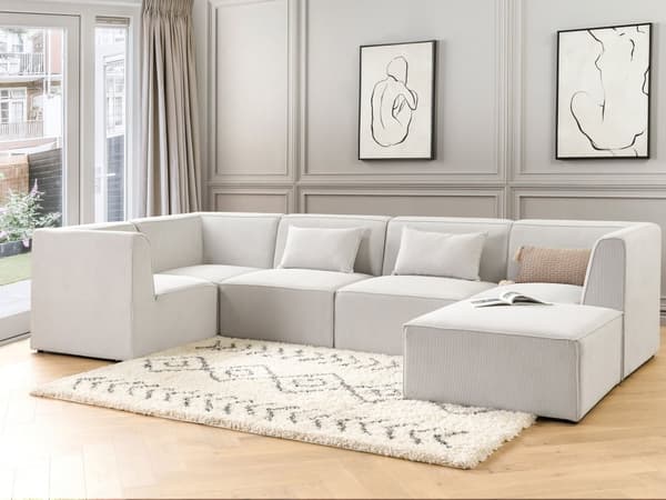 Modulär 5-sitssoffa med Höger Hörn Off-White Manchester med Ottoman Sektionssoffa Modern Design