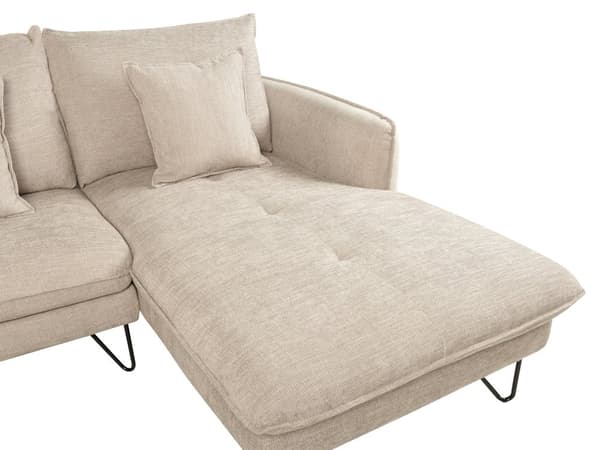 Kulmasohva beige chenillekangas verhoiltu kolmelle hengelle säädettävä selkänoja vasen koristetyynyt moderni tyyli