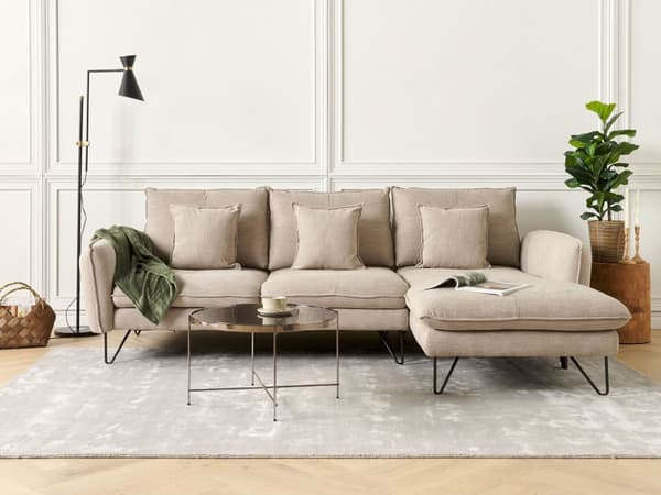 Justerbar hörnsoffa Beige Chenille klädsel tyg Metallben Kudde Ryggstöd Prydnadskuddar Modern design