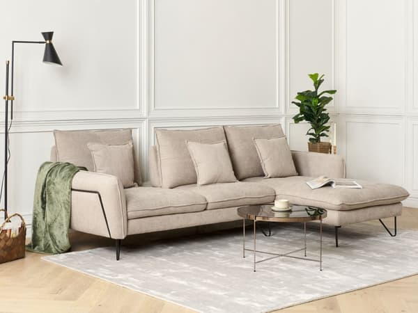 Justerbar hörnsoffa Beige Chenille klädsel tyg Metallben Kudde Ryggstöd Prydnadskuddar Modern design