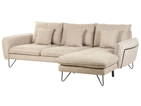 Justerbar hörnsoffa Beige Chenille klädsel tyg Metallben Kudde Ryggstöd Prydnadskuddar Modern design