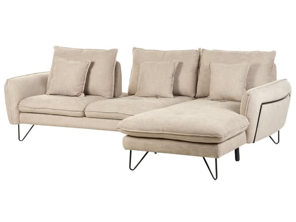 Justerbar hörnsoffa Beige Chenille klädsel tyg Metallben Kudde Ryggstöd Prydnadskuddar Modern design