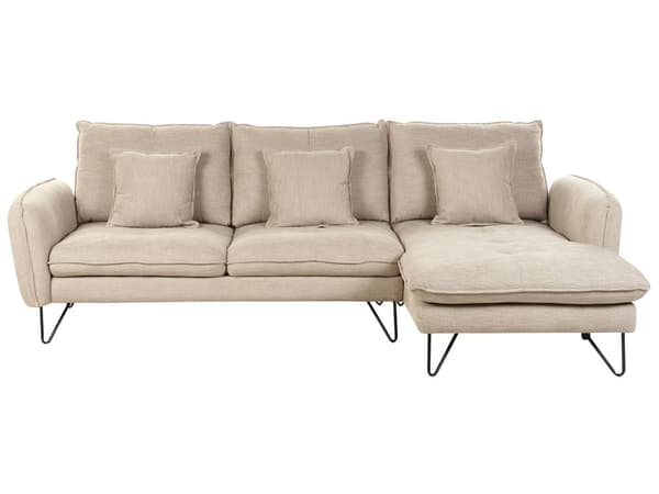 Justerbar hörnsoffa Beige Chenille klädsel tyg Metallben Kudde Ryggstöd Prydnadskuddar Modern design