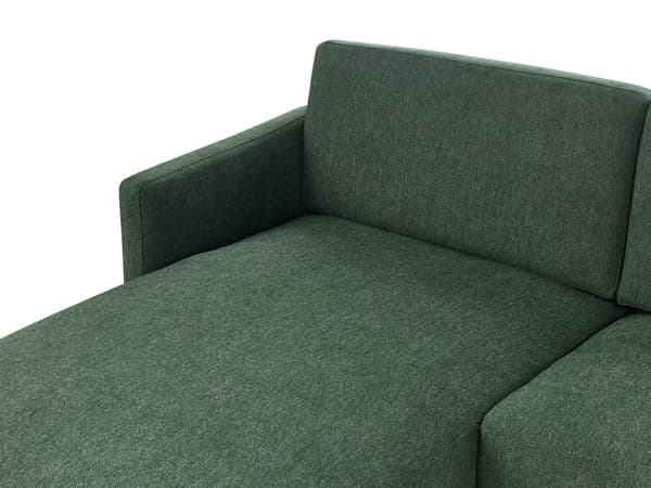 Kulmasohva tummanvihreä kahdelle kangasverhoilu mustat rautajalat oikea moderni