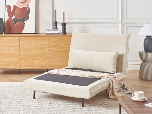 Sovesofa Kremhvit Fløyel 1-seter Ben i tre Sammenleggbar Uten armlener Pute Skandinavisk stil Moderne design