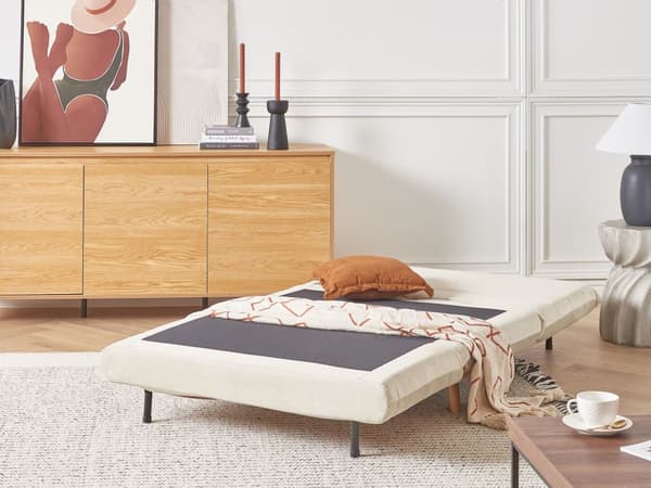 Sovesofa Kremhvit Fløyel 1-seter Ben i tre Sammenleggbar Uten armlener Pute Skandinavisk stil Moderne design