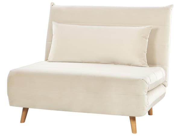 Sovesofa Kremhvit Fløyel 1-seter Ben i tre Sammenleggbar Uten armlener Pute Skandinavisk stil Moderne design