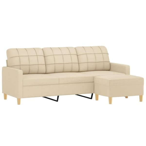 vidaXL 3-sitssoffa med fotpall Gräddvit 180 cm tyg