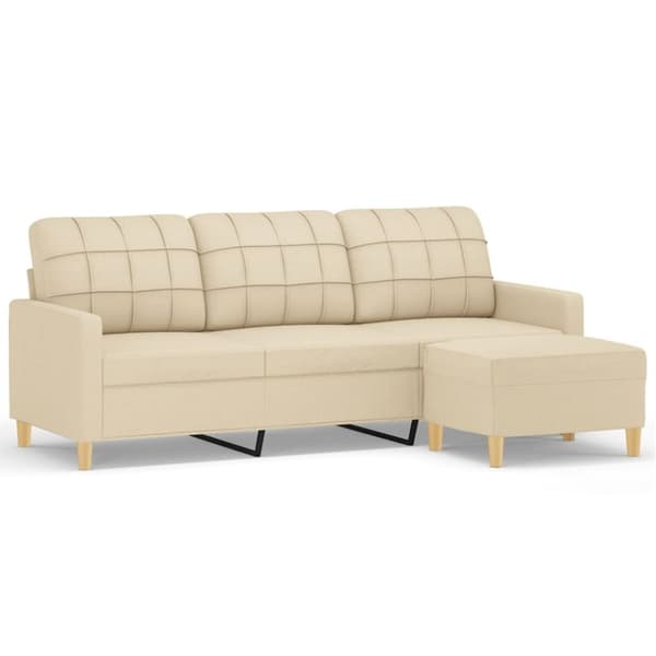 vidaXL 3-sitssoffa med fotpall Gräddvit 180 cm tyg