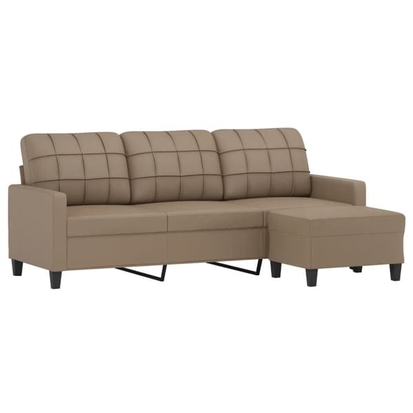 vidaXL 3-personers sofa med fodskammel 180 cm kunstlæder cappuccino