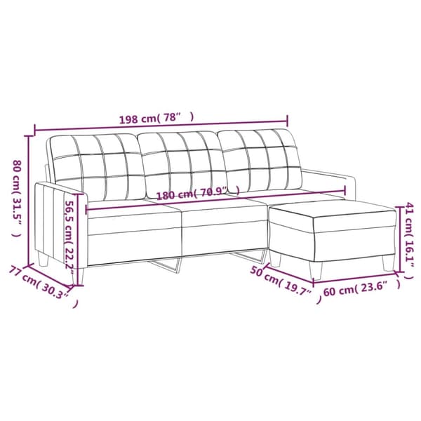 vidaXL 3-personers sofa med fodskammel 180 cm kunstlæder cappuccino
