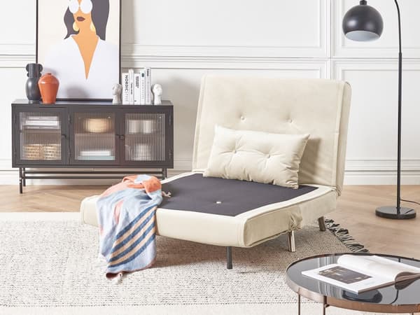 Sovesofa Kremhvit Fløyel 1-seter Sammenleggbar Pute Moderne design Sofa med sovefunksjon