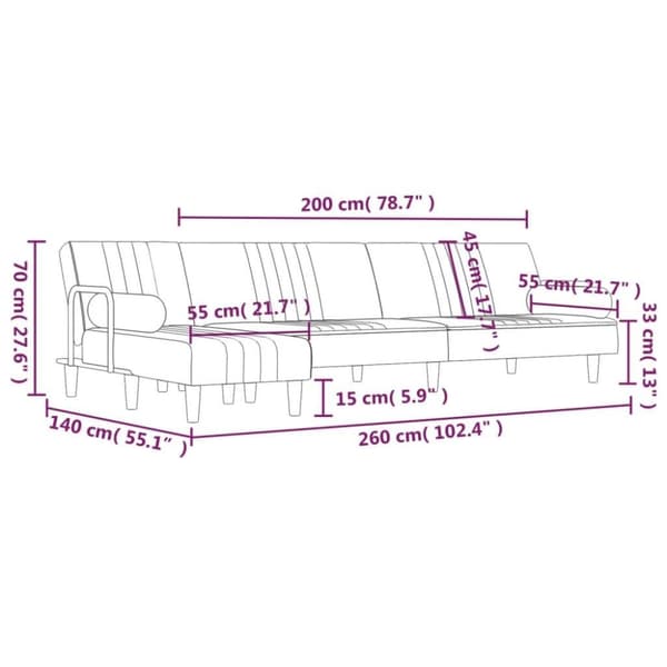 vidaXL L-formet sovesofa 260x140x70 cm velour mørkegrøn