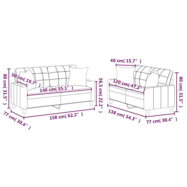 vidaXL sofasæt 2 dele med puder kunstlæder grå