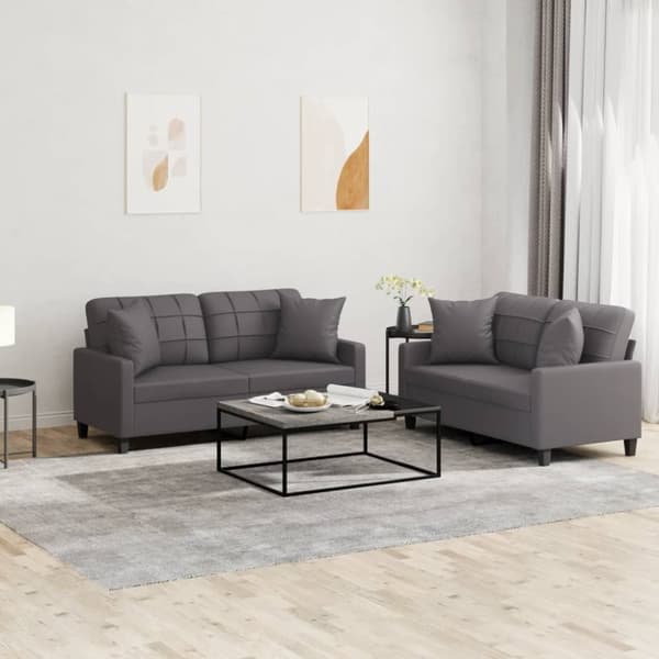 vidaXL sofasæt 2 dele med puder kunstlæder grå