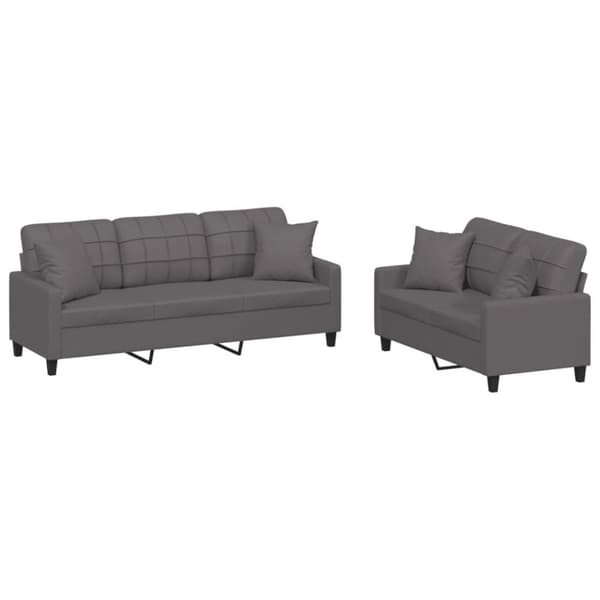 vidaXL sofasæt 2 dele med puder kunstlæder grå